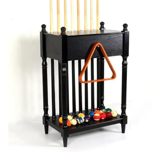 KK-GGL Traditionelles Holzpool -Cue -Rack, Massivholz Billard Pool Cue -Aufbewahrungstisch, Billardbeckenstock -Organizer Schreibtisch, Bodenbadetischzubehör Ausrüstung Ausrüstung,Schwarz von KK-GGL