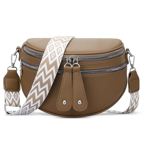 KKXIU Crossbody Tasche für Frauen PU Leder Taille Pack, Schultergürteltasche mit verstellbaren und abnehmbaren Breiten Riemen (Khaki) von KKXIU