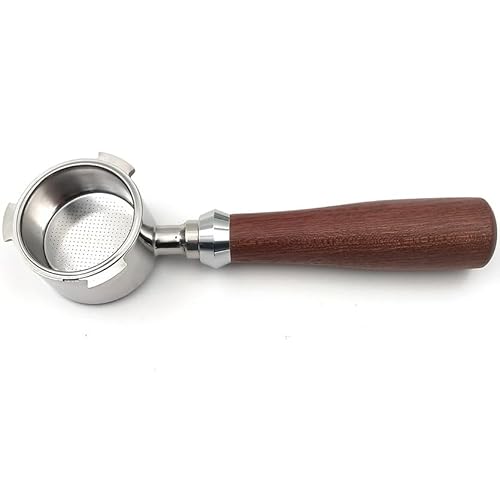 KKXXYQFC 51 mm bodenloser Siebträger kompatibel, Kaffeefilter-Edelstahlmaschine mit wiederverwendbarem Filterkorb und Holzgriff, rot, 3 Ohren von KKXXYQFC