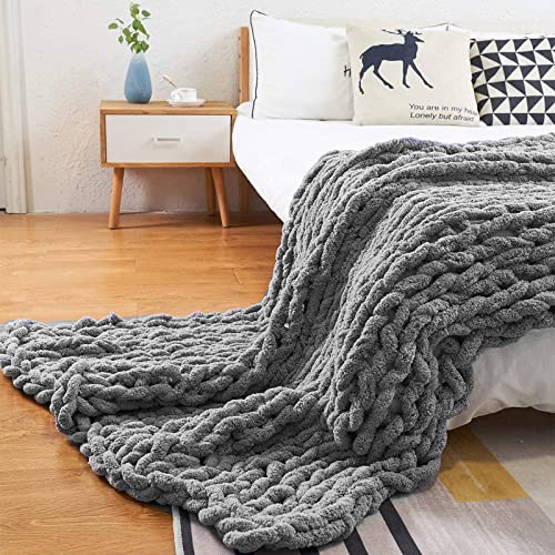 KKXXYQFC Grobstrickdecke, Dicke warme Strickdecke, handgefertigter Strickdeckenüberwurf, modischer Zopfmusterüberwurf für Schlafsofa, Sessel, Garten und mehr, grau, 80 x 100 cm von KKXXYQFC