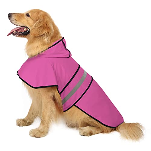 KKXXYQFC Hunde-Regenmantel, Hunde-Regenbekleidung, Jacke, Hunde-Regenmantel mit Kapuze, Welpen-Overall, Regenponcho mit reflektierendem Streifen (Pink X) von KKXXYQFC