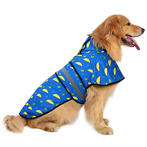 KKXXYQFC Hunde-Regenmantel, Hunde-Regenbekleidung, Jacke, Hunde-Regenmantel mit Kapuze, Welpen-Overall, Regenponcho mit reflektierendem Streifen (Regenschirme und Stiefel X) von KKXXYQFC