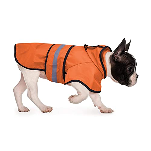 KKXXYQFC Hunde-Regenmantel, Hunde-Regenbekleidung, Jacke, Hunde-Regenmantel mit Kapuze, Welpen-Overall, Regenponcho mit reflektierendem Streifen (Sicherheitsorange, mittelgroß) von KKXXYQFC