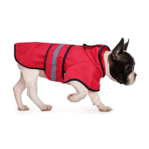 KKXXYQFC Hunde-Regenmantel, Hunde-Regenbekleidung, Jacke, Hunde-Regenmantel mit Kapuze, Welpen-Overall, Regenponcho mit reflektierendem Streifen (rot, mittelgroß) von KKXXYQFC