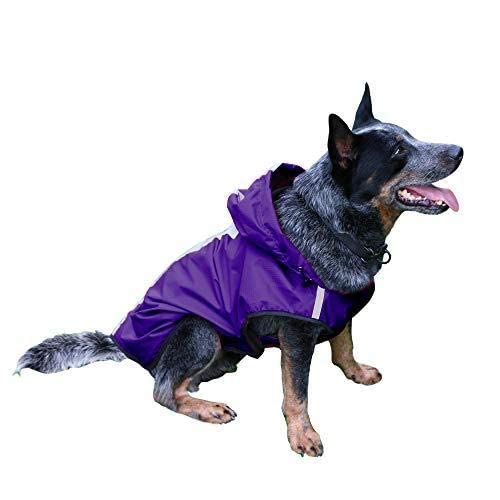KKXXYQFC Hunde-Regenmantel, verstellbare Kapuzen-Regenjacke für Hunde, Welpen-Overall, Regenponcho mit reflektierenden Streifen (Lila S) von KKXXYQFC