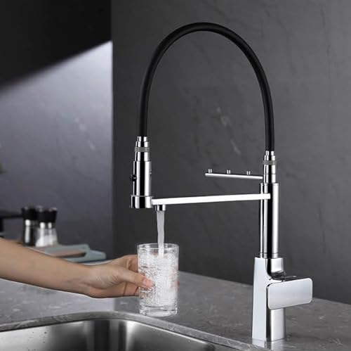 KKXXYQFC Küchenspüle-Wasserhähne mit herausziehbarer Brause, Trinkhahn für Küchenspüle, 3-in-1-Küchenspüle-Wasserhahn, Dual-Modus, Einzelgriff, heißes und kaltes Messing, Silikon-Wasserauslass von KKXXYQFC