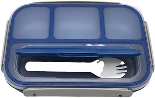KKXXYQFC Lunchbox, Bento-Box, Lunchbox für Erwachsene, 4 Fächer, Bento-Lunchbox, Spülmaschine, Gefrierschrank (blau, Einheitsgröße) von KKXXYQFC