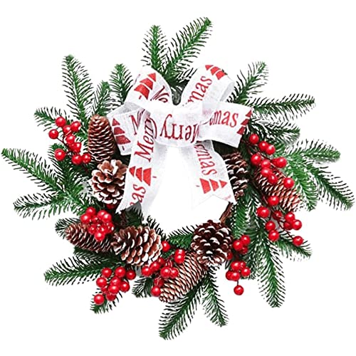 KKXXYQFC Weihnachtskranz, 50 cm, Weihnachtsgirlande, Haustürdekoration, Kränze, künstliche Girlande mit roten Beeren und Tannenzapfen von KKXXYQFC