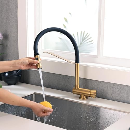 KKXXYQFC Zusammenklappbarer Wasserhahn, gebürstetes Gold, herausziehbarer Küchenhahn, ideal für die Installation am Fenster, 2 Sprühmodi, herunterklappbarer Waschbeckenhahn für Wohnmobile von KKXXYQFC