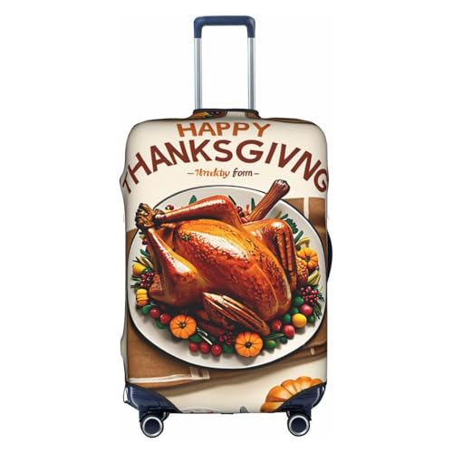 KLAMN Gepäckabdeckung mit Aufdruck "Happy Thanksgiving", Reisegepäckabdeckung, elastischer Kofferschutz, 45,7 - 81,3 cm Gepäck, weiß, L von KLAMN