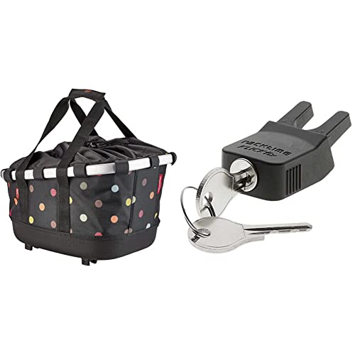 KlickFix Unisex – Erwachsene Bikebasket Gt Fahrradkorb, dots, Maße: 33 x 27 x 42 cm & 0209RS Unisex-Adult Steckschloss für Racktime Zubehör, schwarz, Einheitsgröße von KlickFix