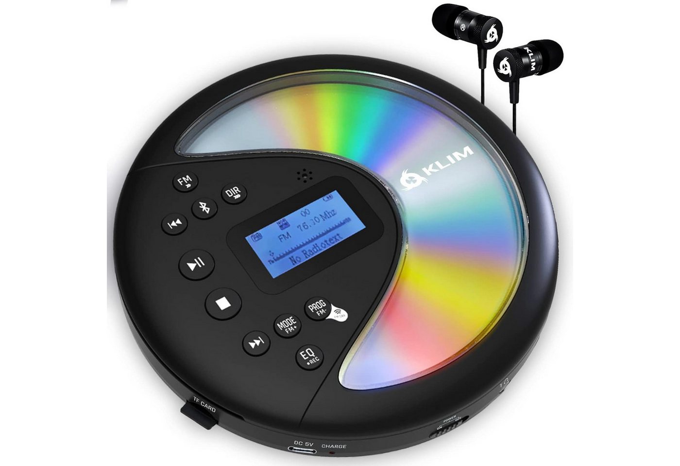 KLIM Discover Stereo-CD Player (Discman, Walkman, mit Kopfhörern, FM Radio, Bluetooth, FM Transmitter) von KLIM