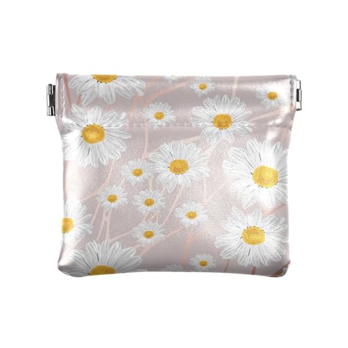 KLL Damen Leder Münzgeldbörsen Beutel Fancy Make-up Periode Tasche für Mütter Schwester Gänseblümchen Rose Gold Blume, Gänseblümchen, Rotgold, 4.33"(L) x 3.74"(W) x 0.39"(H), Drucken von KLL