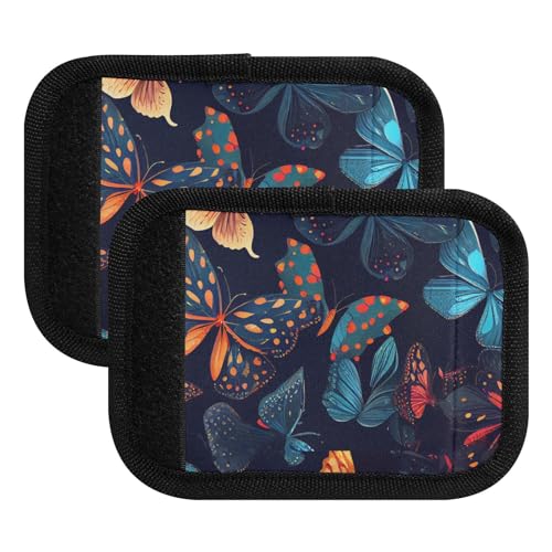 KLL Gepäckgriffbandagen mit bunten Schmetterlingen, dunkelgrün, rutschfest, für Reisezubehör, Tasche, 2 Stück von KLL