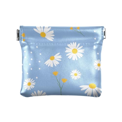 KLL Kleine Geldbörse für Damen, Leder, tragbares Reisezubehör für Mütter, Schwester, niedliche Blumen, Gänseblümchen, Blau, 11 cm (L) x 9,5 cm (B) x 1 cm (H), Druck, Niedliche Blumen, Gänseblümchen, von KLL