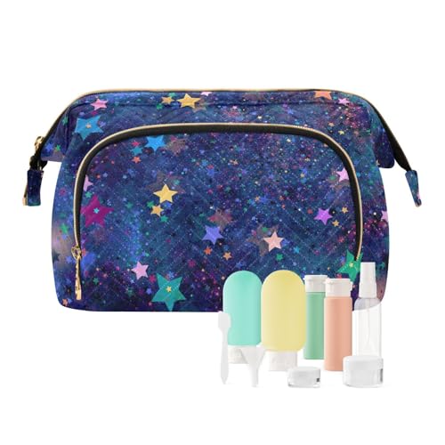 KLL Kosmetiktasche, leicht, groß, Kosmetiktasche für Damen, Geldbeutel, Kulturbeutel, Reise-Set, Organizer, bunte Sterne, Blau, 25,9 x 15 x 17 cm, Bunte Sternen-Figur, blau, 10.2x5.9x6.7 inch von KLL