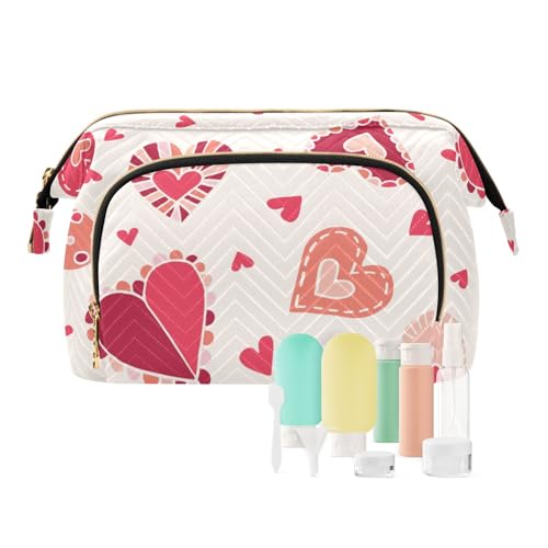 KLL Make-up-Tasche, wasserdicht, große Kosmetiktasche, Make-up-Tasche für Damen, Reisen, Valentinstag, bunte Herzen, Bauernhaus, Valentinstag, bunte Herzen, Bauernhaus, 25,9 x 15 x 17 cm, Bauernhaus von KLL