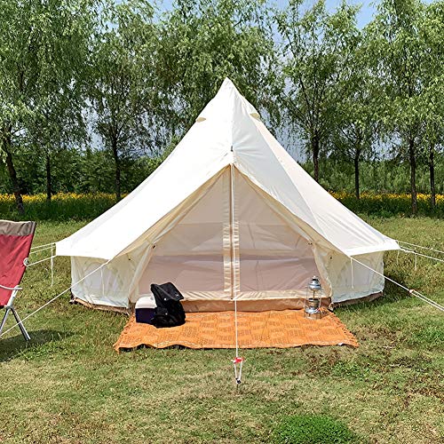 Zelte für Camping 4-Jahreszeiten-Baumwollglocken-Glampingzelt Outdoor-Familiencampingzelt mit Reißverschluss-Bodenplane Netztür für Campingjagd (Beige 3M) (Bei von KLLJHB