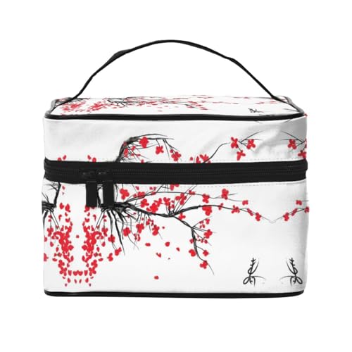 Große Kapazität Reise Japanische Kirschbaum Kosmetiktasche Canvas Damen Kulturbeutel Multi Pocket Kosmetiktasche mit Griff Weihnachten Urlaub Kosmetiktasche, Schwarz , Einheitsgröße von KLMELLMDE