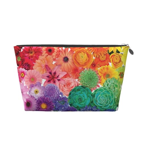 Kosmetiktasche aus Kunstleder, Regenbogen-Blumen, Reisetasche, Kulturbeutel, Schreibwaren-Tasche, modische Weihnachtsgeschenktasche, silber, Einheitsgröße von KLMELLMDE