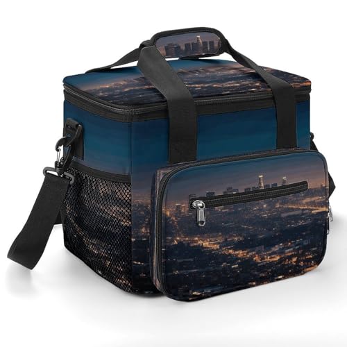 Isolierte Kühltasche, Los Angeles Skyline bedruckte tragbare Tragetasche Eistruhe, tragbare Eistruhe ist geeignet für Einkaufen, Camping, Arbeit, Picknick, Strand von KLSVTMEA