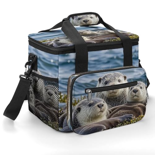 Isolierte Kühltasche, Motiv: Sea Otter Family bedruckte tragbare Eistruhe, tragbare Eistruhe ist geeignet für Einkaufen, Camping, Arbeit, Picknick, Strand von KLSVTMEA