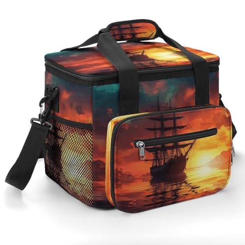 Isolierte Kühltasche, ein Segelboot auf dem Wasser bedruckt, tragbare Eistruhe, tragbare Eistruhe ist geeignet für Einkaufen, Camping, Arbeit, Picknick, Strand von KLSVTMEA