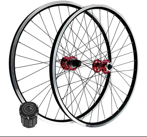 KLYso Aluminiumlegierung Hybrid/Fahrradnabe Scheibenbremse 32 Speichen Mountain Felge for 7-12 Geschwindigkeit MTB Fahrradräder V Bremse(Red,26 inch) von KLYso