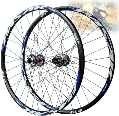 Aluminiumlegierung-Scheibenbremse 32H Vorne Und Hinten Räder Radfahren QR for 7/8/9/10/11 Geschwindigkeit MTB Bike Laufradsatz Racing Felge(Blue,26 inch) von KLYso