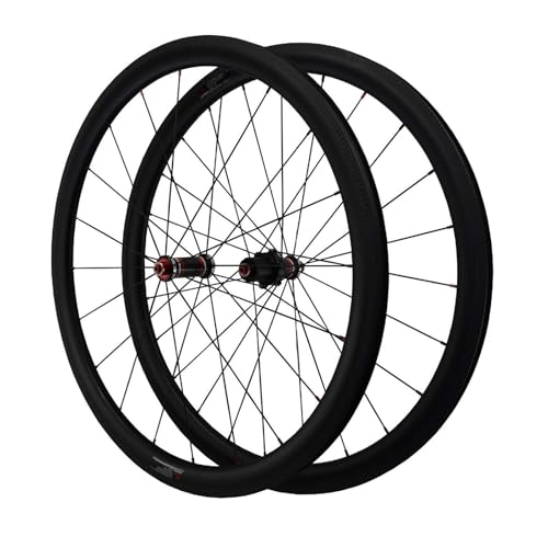 KLYso 7 8 9 10 11 12 Geschwindigkeit Carbon Faser 700C Rennrad Laufradsatz Vakuum 40mm C/V Bremse Quick Release Felge Bremse Vorne Hinten Rad(Red hub) von KLYso