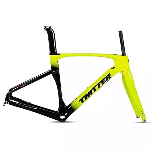 KLYso 700C Carbon Road Off-Road Racing Rahmen EPS BB86 Fahrrad Rahmen Steckachse 12x10 0/12x142mm Rennrad Rahmen Gabel Disc Bremse(Yellow,54CM) von KLYso