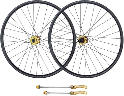 KLYso Aluminiumlegierung Mountainbike-Nabe Mit Abgedichteten Lagern QR 9 Mm 32-Loch-Scheibenbremse for 7/8/9/10/11-Gang-MTB-Fahrrad-Laufradsatz Tubeless(Gold,26 inch) von KLYso