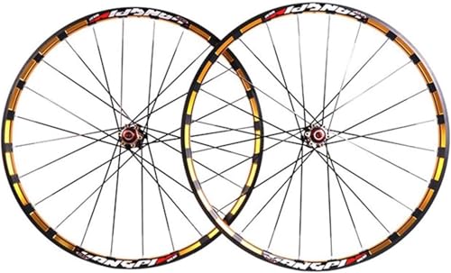 KLYso Doppelwandige Alufelge, Carbon-Nabe, First 2 Rear 5 Palin, Schnellspanner-Scheibenbremse, 7 8 9 10 11-Gang-Mountainbike-Radsatz, Fahrrad-Radsatz(Gold,26inch) von KLYso