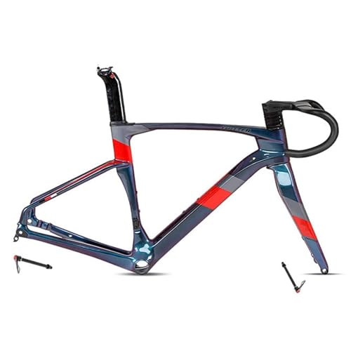 KLYso Für 700C Rad Rennrad Rahmensatz Carbon Verfärbung Rahmen EPS BB86 Scheibenbremse Fahrradrahmen Steckachse F12x100mm/R12x142mm(Red,54CM) von KLYso