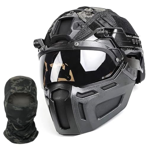 Mit Multicam-Helmüberzug, Vollgesichts-Paintballmaske Und Schutzbrillen-Set for Die Jagd Im Freien, CS-Militär, CBQ-Spiel, Airsoft, FAST Tactical Helm(BKA) von KLYso