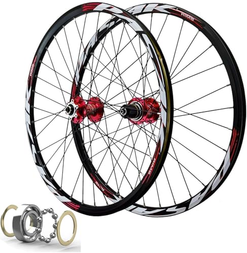 Schnellspanner-Scheibenbremse, Hochfester Mountainbike-Radsatz Aus Aluminiumlegierung, 32H-Felge, Schwarzes Fahrradrad for 7-12-Gang-MTB-Räder(Red,26 inch) von KLYso