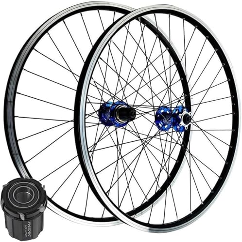 for 7-12 Geschwindigkeit Kassette QR MTB Laufradsatz Niet Fahrrad Felge 32 Speichen Vorne Hinten Rad Disc/V Bremse HG Versiegelt Lager Naben Mountainbike(Blue,29 inch) von KLYso