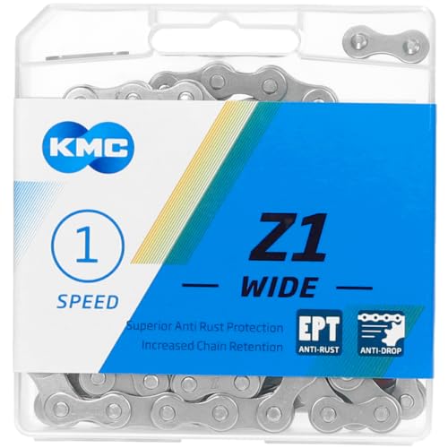 KMC Unisex – Erwachsene 12NR DLC Black Z1 Wide EPT E-Bike 1-Fach Kette 1/2" x1/8", 128 Glieder, Silber von KMC