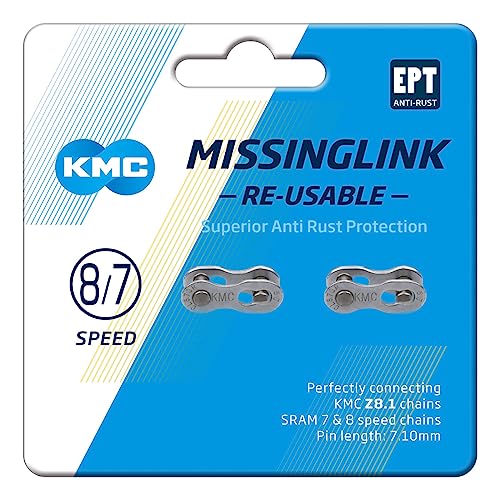 Missing Link von KMC, Kettenverschlussglied,7/8 EPT Silver 7.1, 1/2" x 3/32", 2 Stück, wiederverwendbar, silber Missing Link von KMC, Kettenverschlussglied,7/8 EPT Silver 7.1, 1/2" x 3/32", 2 Stück, wiederverwendbar, silber von KMC