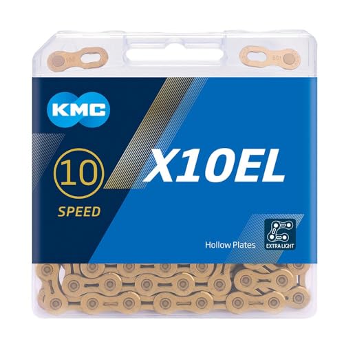 Fahrrad Kette, KMC Fahrradkette, X10EL Ti-N Gold, 1/2" x 11/128", 114 Glieder, 10-fach, kompatibel mit Shimano / Sram / Campagnolo, leicht, gold Fahrrad Kette, KMC Fahrradkette, X10EL Ti-N Gold, 1/2" x 11/128", 114 Glieder, 10-fach, kompatibel mit Shimano / Sram / Campagnolo, leicht, gold von KMC