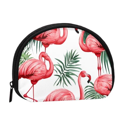 Kleine Geldbörse mit Flamingo-Vogel und grünem Blattmotiv, Mini-Geldbörse, Reißverschluss, Münzbeutel, Wechselgeldbörse für Damen und Herren, tragbare Make-up-Tasche, Kosmetiktasche, schwarz, von KMNHBGF