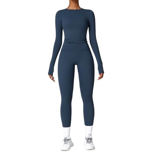 KMayVIEW KM Yoga-Set für Damen, nahtlos, Fitness-Kleidung, Yogaanzüge, Fitness-Set, Trainingsanzüge, Sport-BH, Fitness-Leggings (Badge Blue Set-6, L) von KMayVIEW