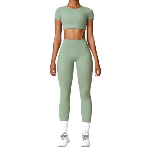 KMayVIEW KM Yoga-Set für Damen, nahtlos, Fitness-Kleidung, Yogaanzüge, Fitness-Set, Trainingsanzüge, Sport-BH, Fitness-Leggings (Basilikumgrün, Set 4, XL) von KMayVIEW