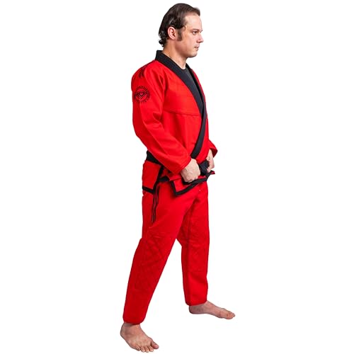 KO Sports Gear Gi Uniform-Set – 100% Baumwolle Pearl Weave Gi – KOmpetition Serie – BJJ Jiu Jitsu Kimono und Hose, Damen Herren Mädchen Jungen, rot, A3 von KO Sports Gear