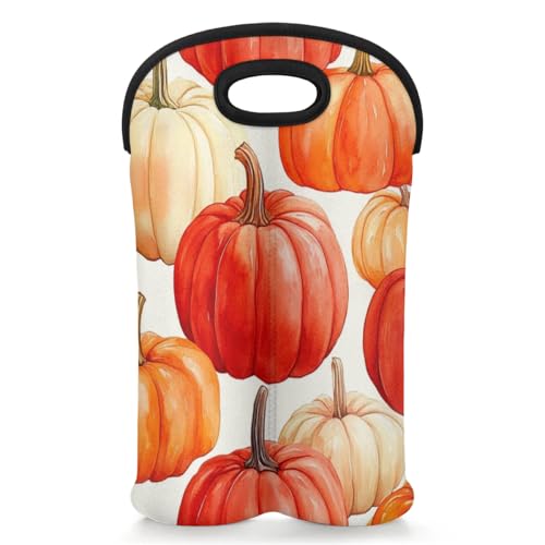 KOBLEN Pumpkins Weintasche mit interessanter Textur, Tragetasche mit Griff, isoliertes Neopren, für zwei Flaschen, Schutz, Tragetaschen für Reisen, Party, Picknick von KOBLEN