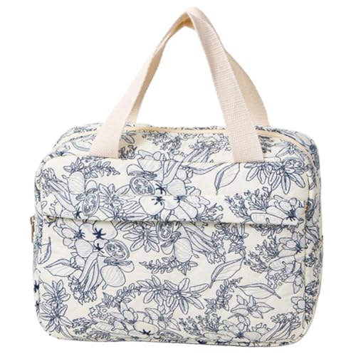 KOBONA Gesteppte Baumwolle Make-up Tasche Blumen Kosmetiktasche Reise Kulturtasche mit Reißverschluss Große Make-up Organizer Kulturtasche für Damen Coquette Tragbar Kulturbeutel von KOBONA