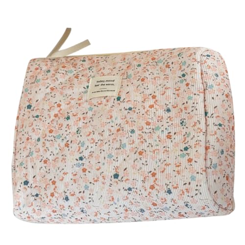 KOBONA Gesteppte Make-up-Tasche mit Blumenmuster, Kosmetiktasche, ästhetische Make-up-Organizer-Tasche, große Kapazität, einfache Hautpflege-Tasche, Cord-Make-up-Aufbewahrungstasche von KOBONA