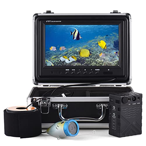 KOCAN Kamera zum Eisfischen, 1200TVL Unterwasser Angelkamera Fischfinder mit 12 IR LEDs 7 Zoll/9 Zoll LCD Display 15M/30M/50M Kabel IP68 Wasserdicht für Sea Lake Boot Eisangeln von KOCAN