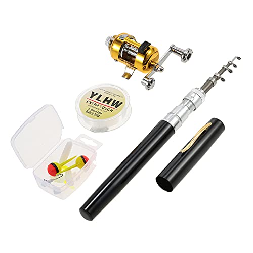 Tragbarer Taschenstift,KOCAN Angel Reel Combo Set Mini Teleskop-bewegliche Taschen-Feder Angelrute Pole + Reel Aluminiumlegierung Angelschnur Weiche-Köder-Köder Jig Hooks von KOCAN