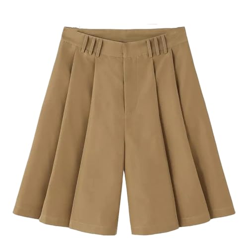 KOGORA Shorts Herren Stil Von Herren Shorts Lose Plissee Design Weitbein Hosen Lässig Streetwear Solid Komfortable Shorts-Khaki-l von KOGORA